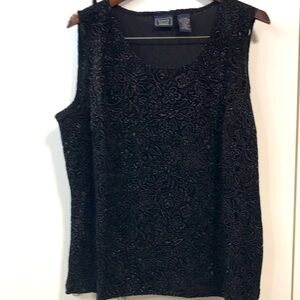 Laura Scott Elegant Black Floral Velvet on Sheer Sleeveless Top